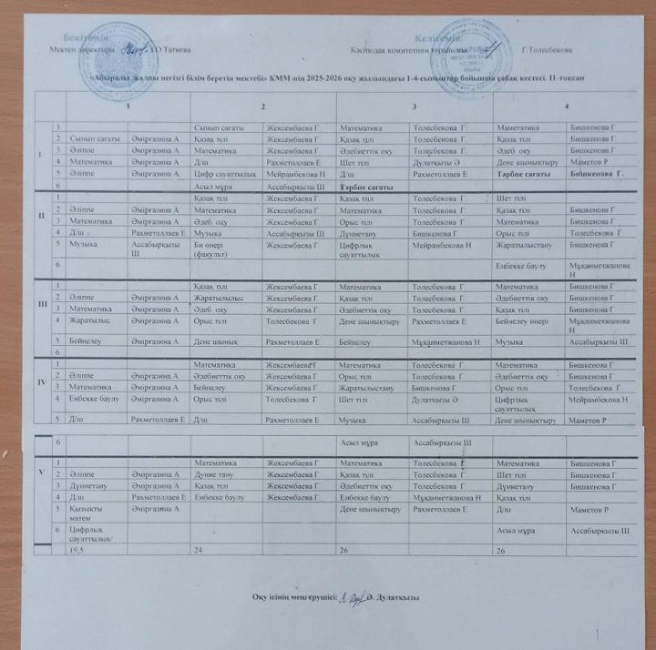 Сабақ кестесі
